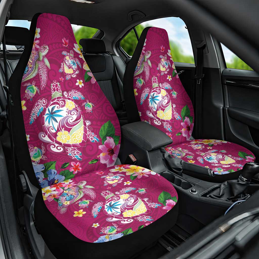 Hawaiian Turtles and Tropical Plants Car Seat Cover Pink Watercolor