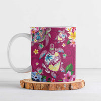 Hawaiian Turtles and Tropical Plants Ceramic Mug Pink Watercolor