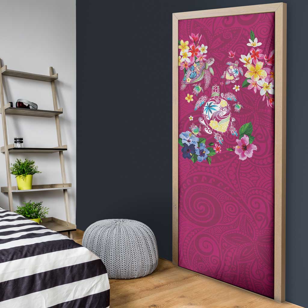 Hawaiian Turtles and Tropical Plants Door Cover Pink Watercolor