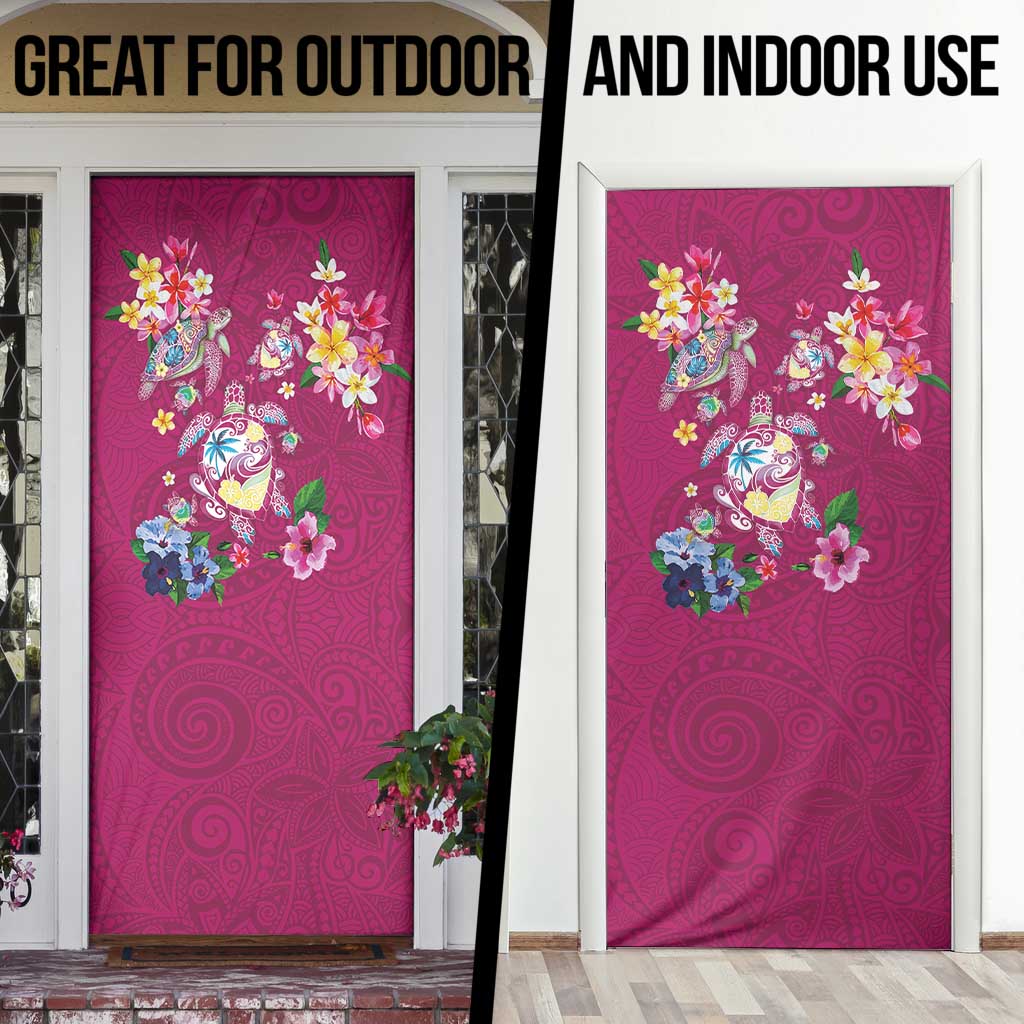 Hawaiian Turtles and Tropical Plants Door Cover Pink Watercolor