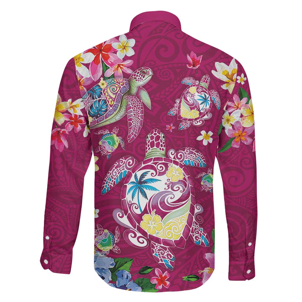 Hawaiian Turtles and Tropical Plants Family Matching Puletasi and Hawaiian Shirt Pink Watercolor LT03 - Polynesian Pride