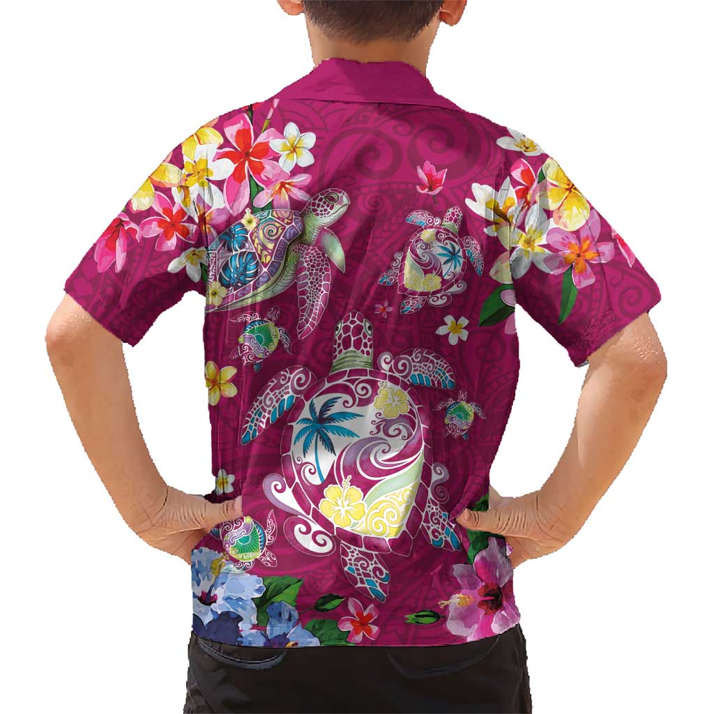Hawaiian Turtles and Tropical Plants Family Matching Short Sleeve Bodycon Dress and Hawaiian Shirt Pink Watercolor LT03 - Polynesian Pride