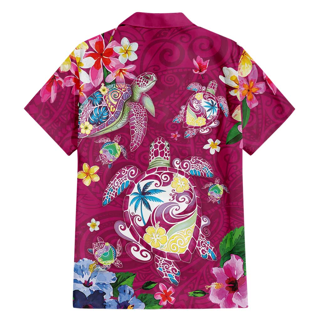 Hawaiian Turtles and Tropical Plants Family Matching Summer Maxi Dress and Hawaiian Shirt Pink Watercolor LT03 - Polynesian Pride