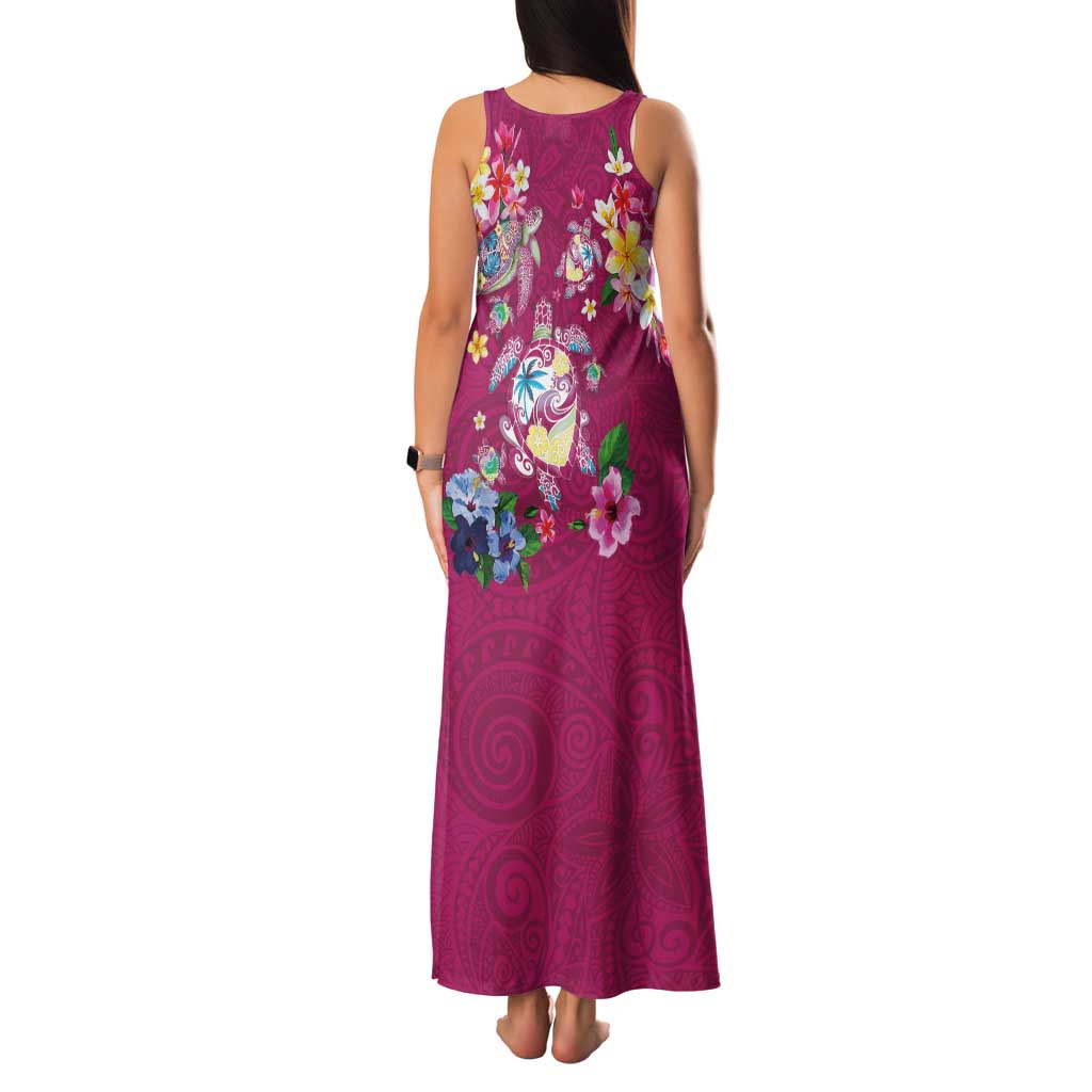 Hawaiian Turtles and Tropical Plants Family Matching Tank Maxi Dress and Hawaiian Shirt Pink Watercolor LT03 - Polynesian Pride