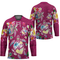 Hawaiian Turtles and Tropical Plants Hockey Jersey Pink Watercolor