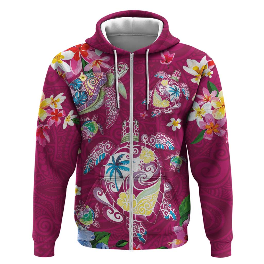 Hawaiian Turtles and Tropical Plants Hoodie Pink Watercolor
