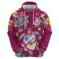 Hawaiian Turtles and Tropical Plants Hoodie Pink Watercolor