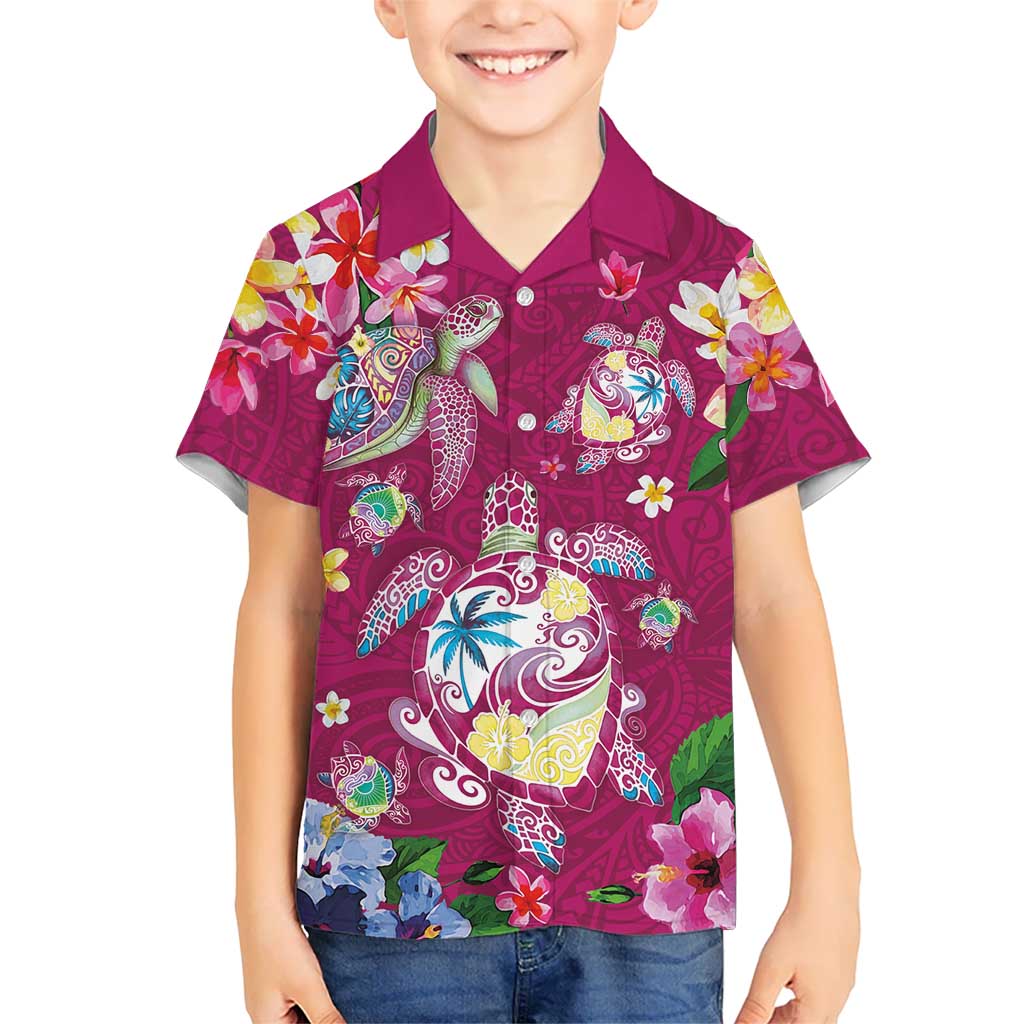 Hawaiian Turtles and Tropical Plants Kid Hawaiian Shirt Pink Watercolor