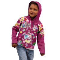 Hawaiian Turtles and Tropical Plants Kid Hoodie Pink Watercolor