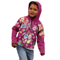 Hawaiian Turtles and Tropical Plants Kid Hoodie Pink Watercolor