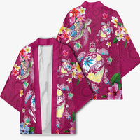 Hawaiian Turtles and Tropical Plants Kimono Pink Watercolor