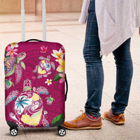 Hawaiian Turtles and Tropical Plants Luggage Cover Pink Watercolor