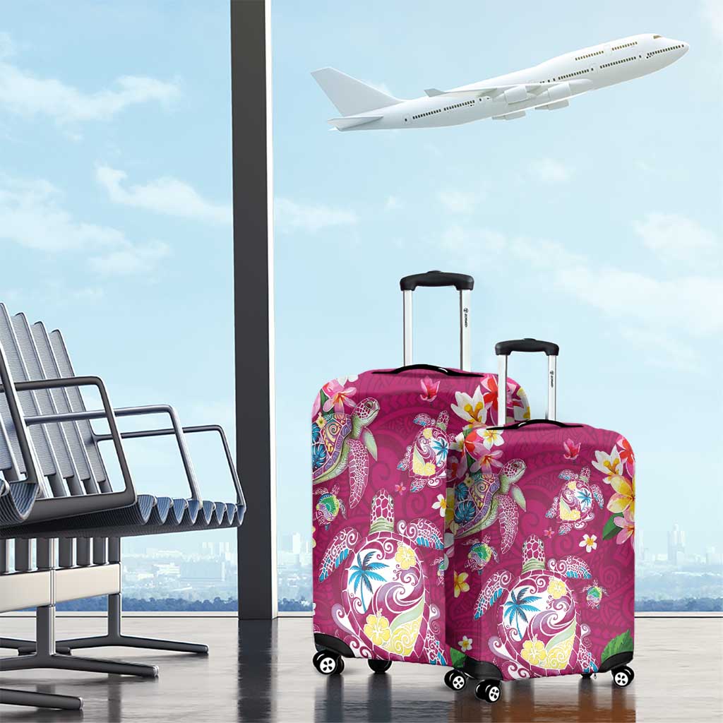 Hawaiian Turtles and Tropical Plants Luggage Cover Pink Watercolor