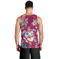 Hawaiian Turtles and Tropical Plants Men Tank Top Pink Watercolor