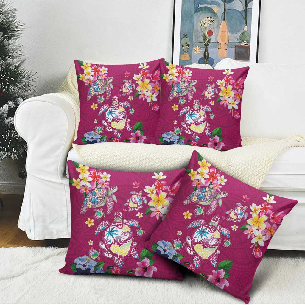 Hawaiian Turtles and Tropical Plants Pillow Cover Pink Watercolor
