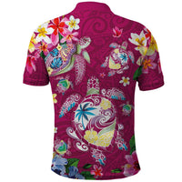 Hawaiian Turtles and Tropical Plants Polo Shirt Pink Watercolor