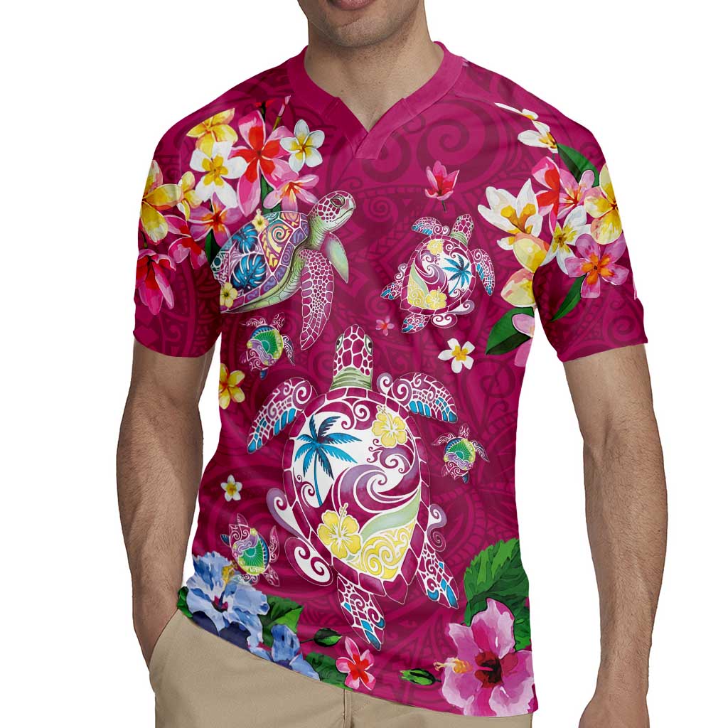 Hawaiian Turtles and Tropical Plants Rugby Jersey Pink Watercolor