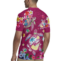 Hawaiian Turtles and Tropical Plants Rugby Jersey Pink Watercolor