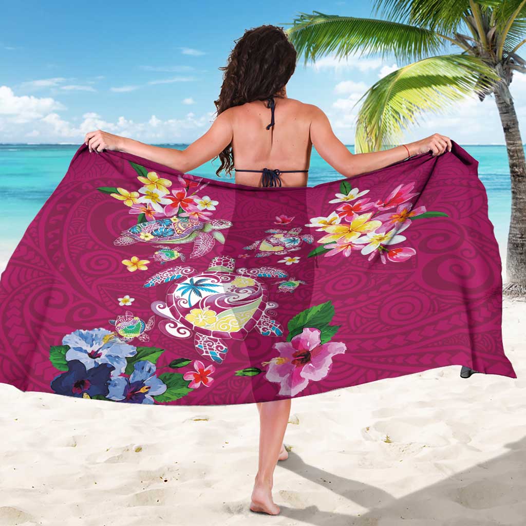 Hawaiian Turtles and Tropical Plants Sarong Pink Watercolor