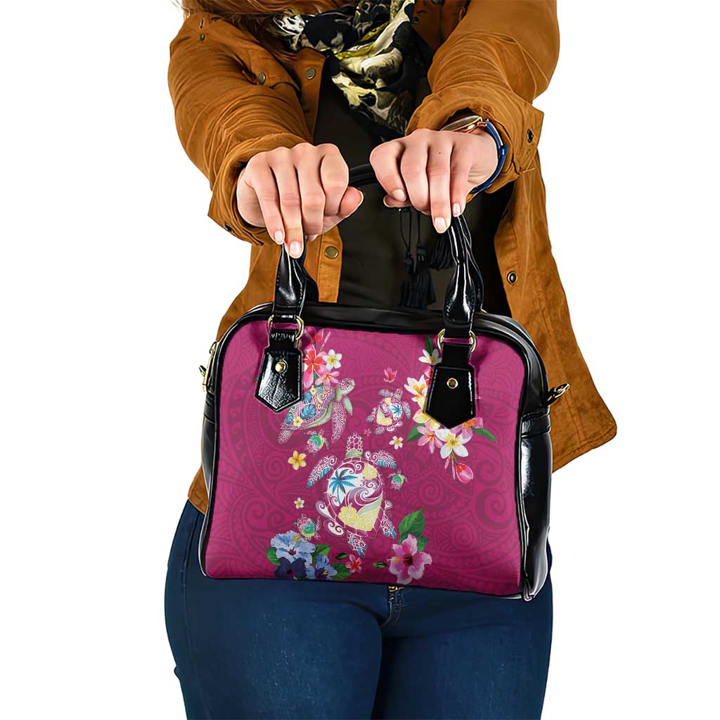 Hawaiian Turtles and Tropical Plants Shoulder Handbag Pink Watercolor