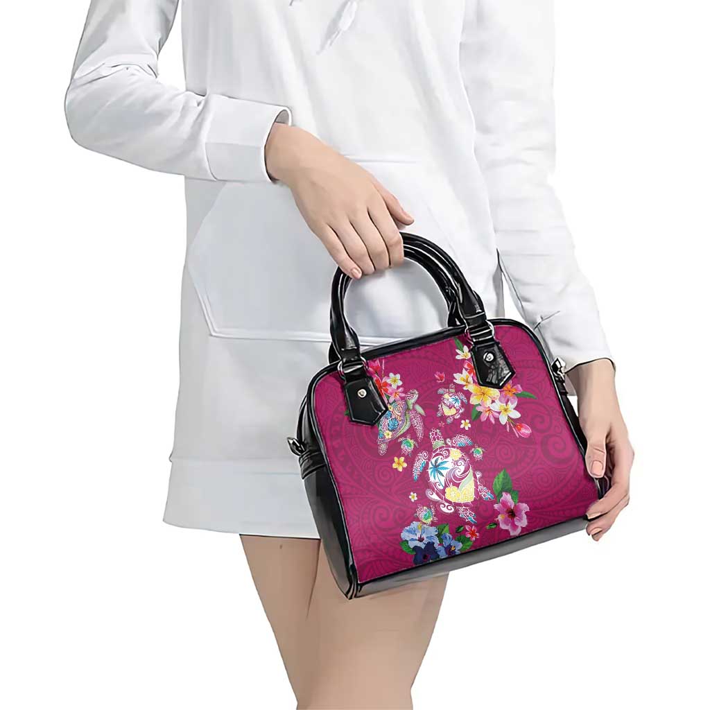 Hawaiian Turtles and Tropical Plants Shoulder Handbag Pink Watercolor