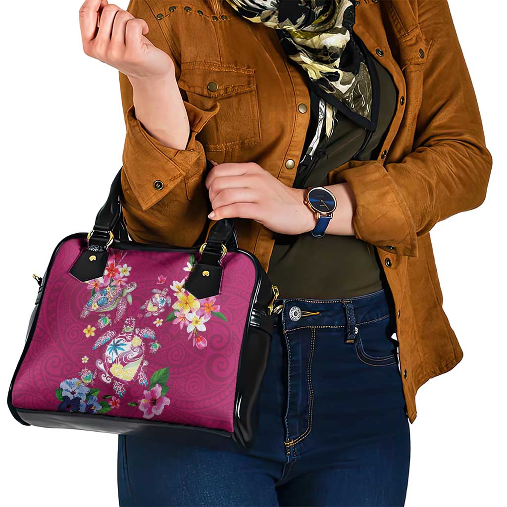 Hawaiian Turtles and Tropical Plants Shoulder Handbag Pink Watercolor