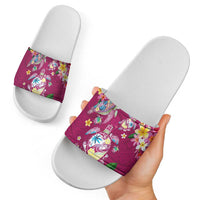 Hawaiian Turtles and Tropical Plants Slide Sandals Pink Watercolor