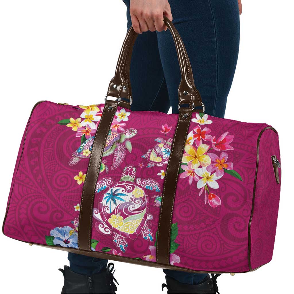Hawaiian Turtles and Tropical Plants Travel Bag Pink Watercolor