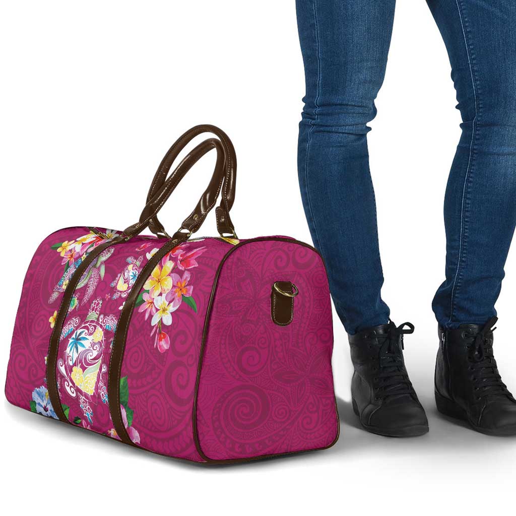 Hawaiian Turtles and Tropical Plants Travel Bag Pink Watercolor