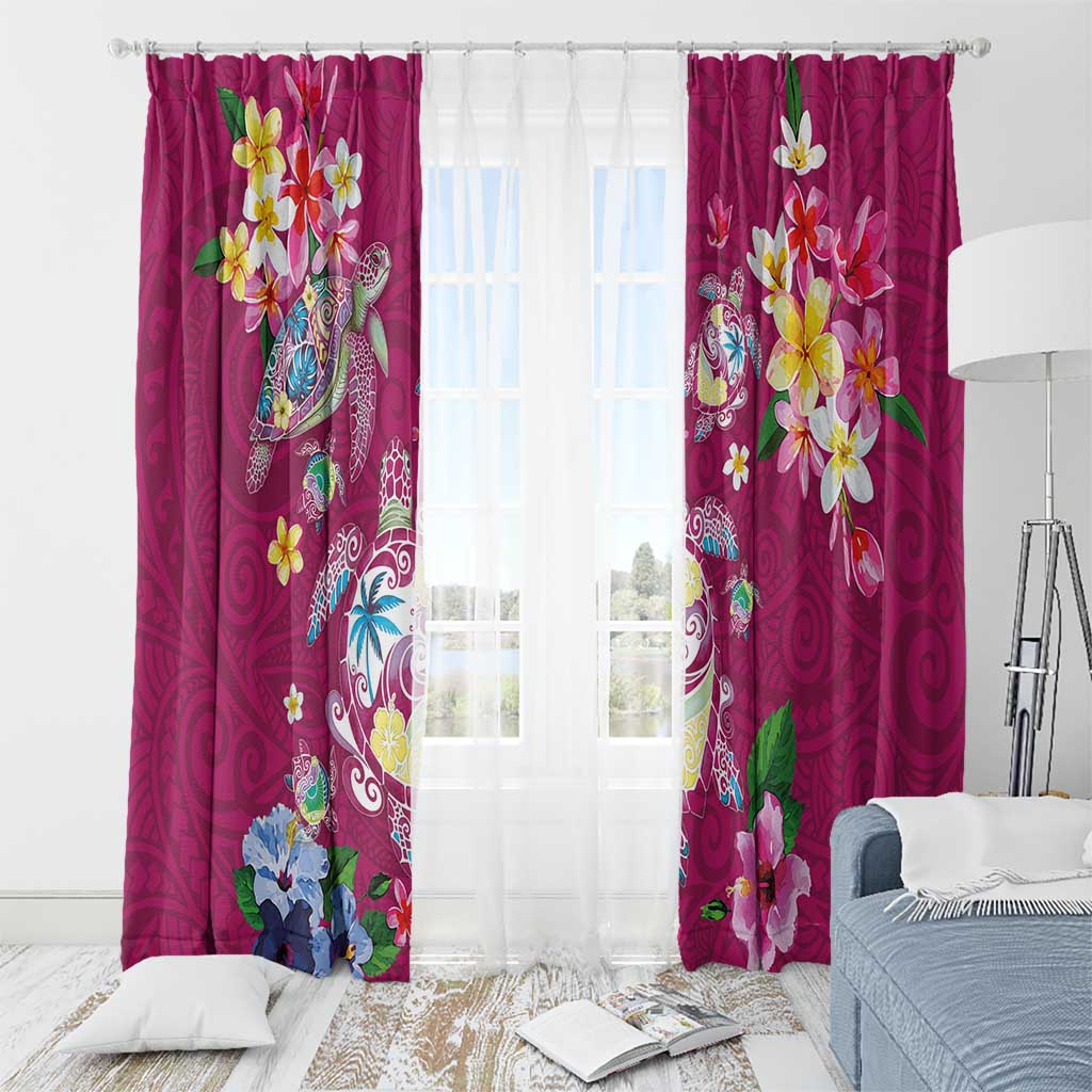 Hawaiian Turtles and Tropical Plants Window Curtain Pink Watercolor