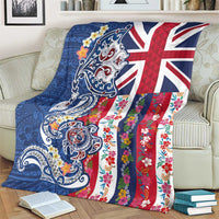 Hawaiian Manta Ray and Turtle Tribal Tattoo Blanket With Hawaii Flag and Flowers