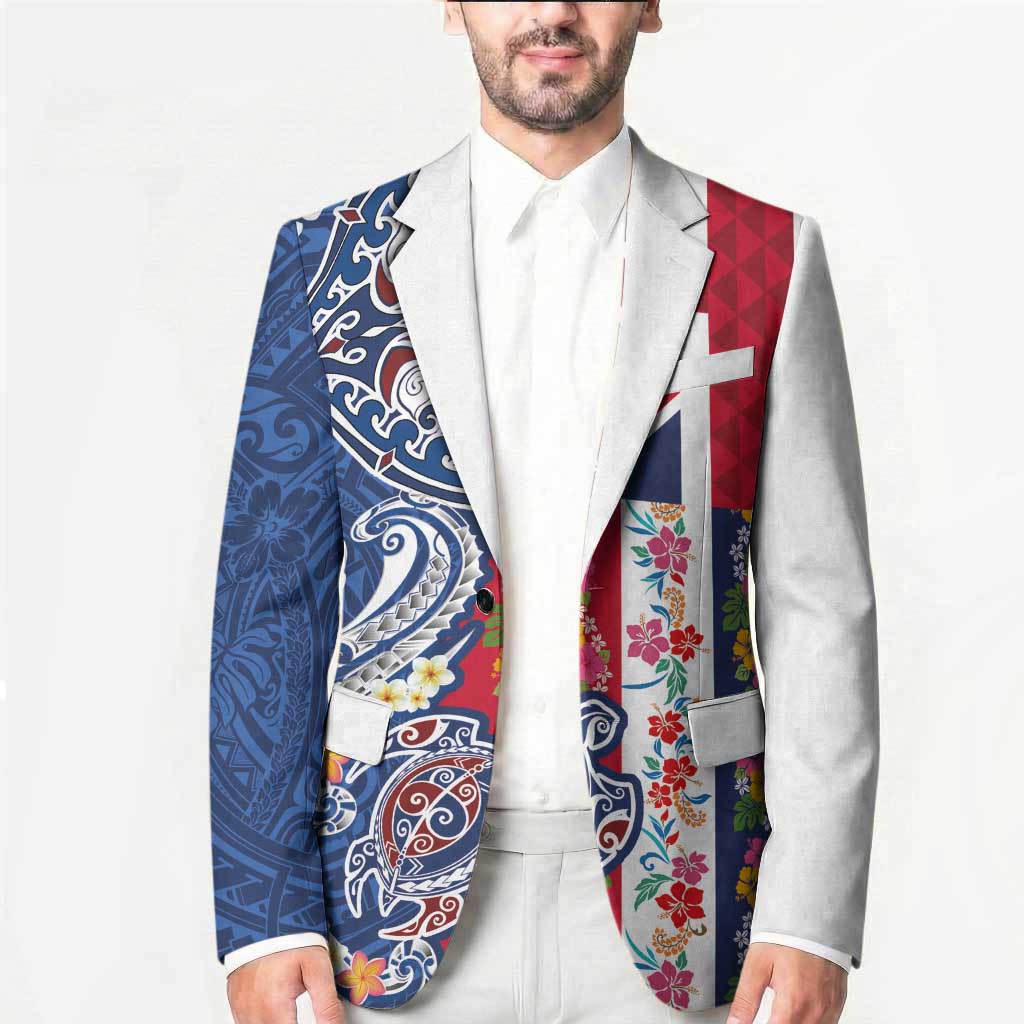 Hawaiian Manta Ray and Turtle Tribal Tattoo Blazer With Hawaii Flag and Flowers