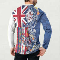 Hawaiian Manta Ray and Turtle Tribal Tattoo Button Sweatshirt With Hawaii Flag and Flowers