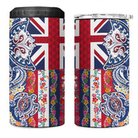 Hawaiian Manta Ray and Turtle Tribal Tattoo 4 in 1 Can Cooler Tumbler With Hawaii Flag and Flowers LT03 One Size: 16 oz Multicolor - Polynesian Pride