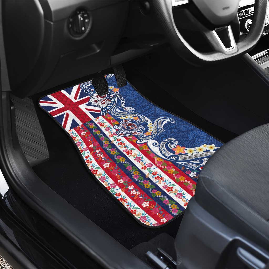 Hawaiian Manta Ray and Turtle Tribal Tattoo Car Mats With Hawaii Flag and Flowers