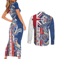 Hawaiian Manta Ray and Turtle Tribal Tattoo Couples Matching Short Sleeve Bodycon Dress and Long Sleeve Button Shirt With Hawaii Flag and Flowers LT03 - Polynesian Pride