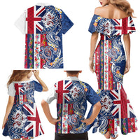 Hawaiian Manta Ray and Turtle Tribal Tattoo Family Matching Mermaid Dress and Hawaiian Shirt With Hawaii Flag and Flowers LT03 - Polynesian Pride