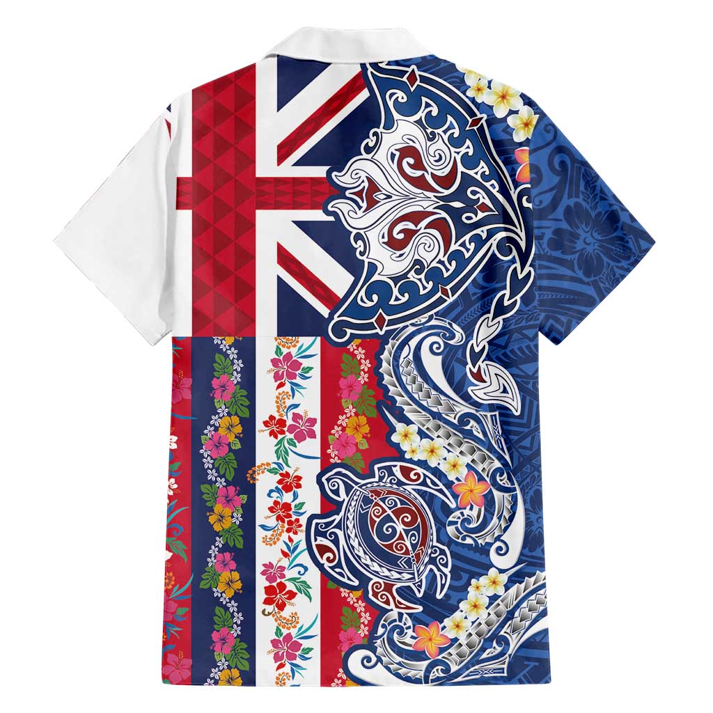 Hawaiian Manta Ray and Turtle Tribal Tattoo Family Matching Puletasi and Hawaiian Shirt With Hawaii Flag and Flowers LT03 - Polynesian Pride