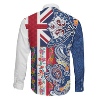 Hawaiian Manta Ray and Turtle Tribal Tattoo Family Matching Summer Maxi Dress and Hawaiian Shirt With Hawaii Flag and Flowers LT03 - Polynesian Pride