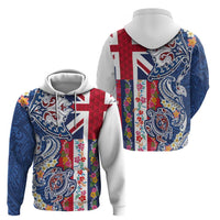 Hawaiian Manta Ray and Turtle Tribal Tattoo Hoodie With Hawaii Flag and Flowers