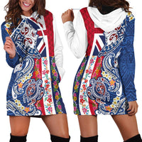 Hawaiian Manta Ray and Turtle Tribal Tattoo Hoodie Dress With Hawaii Flag and Flowers LT03 - Polynesian Pride
