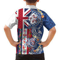 Hawaiian Manta Ray and Turtle Tribal Tattoo Kid Hawaiian Shirt With Hawaii Flag and Flowers