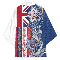 Hawaiian Manta Ray and Turtle Tribal Tattoo Kimono With Hawaii Flag and Flowers