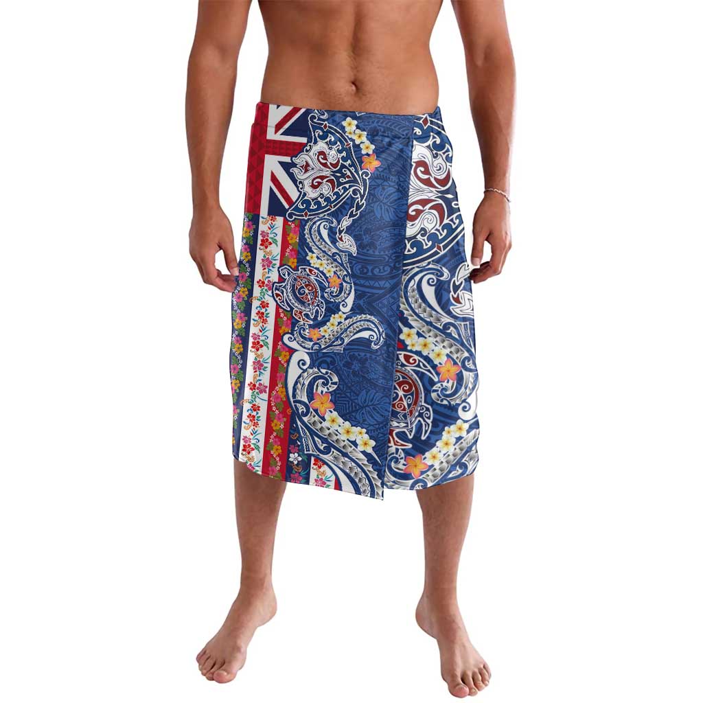 Hawaiian Manta Ray and Turtle Tribal Tattoo Lavalava With Hawaii Flag and Flowers