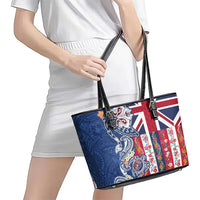 Hawaiian Manta Ray and Turtle Tribal Tattoo Leather Tote Bag With Hawaii Flag and Flowers