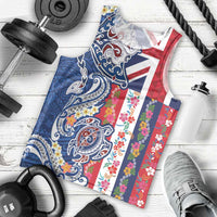Hawaiian Manta Ray and Turtle Tribal Tattoo Men Tank Top With Hawaii Flag and Flowers