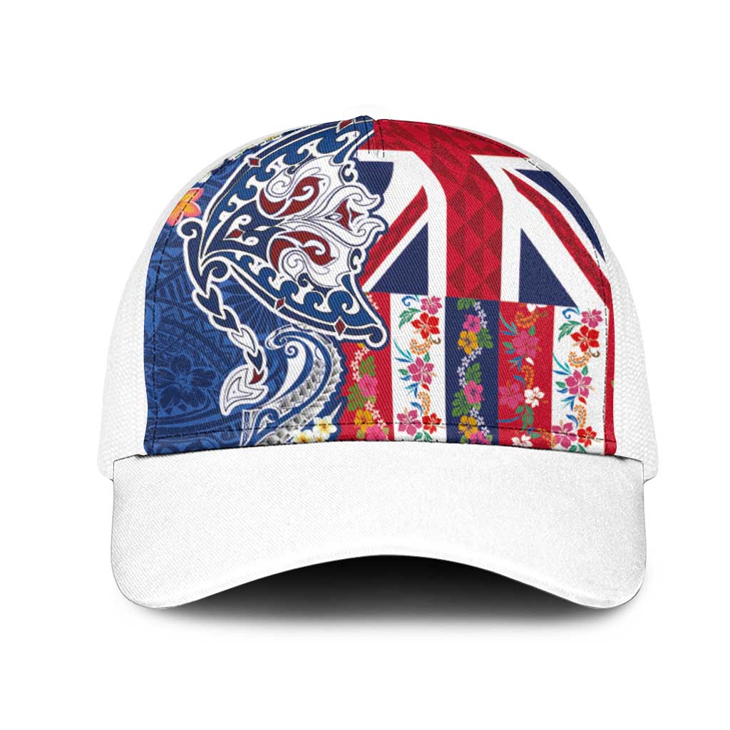 Hawaiian Manta Ray Mesh Trucker Cap with Hawaii Flag and Flowers