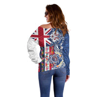 Hawaiian Manta Ray and Turtle Tribal Tattoo Off Shoulder Sweater With Hawaii Flag and Flowers