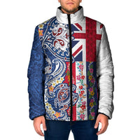 Hawaiian Manta Ray and Turtle Tribal Tattoo Padded Jacket With Hawaii Flag and Flowers