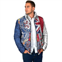 Hawaiian Manta Ray and Turtle Tribal Tattoo Padded Jacket With Hawaii Flag and Flowers